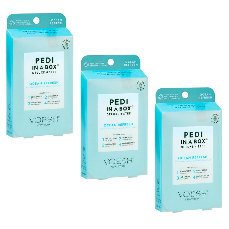VOESH Pedi in a Box 4 Step Ocean Refresh - 3 Pack, At-Home Pedicure Treatment, Spa Pedicure, Foot Spa, Foot Soak, Foot Scrub, DIY Pedi, Pedicure Set - Image 1
